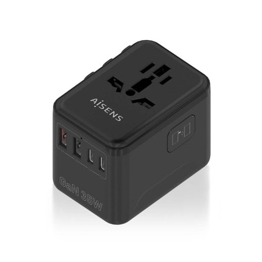 Adaptador Universal de Viaje AISENS GaN 35W 2xUSB-A QC3.0 3xUSB-C PD3.0 Negro