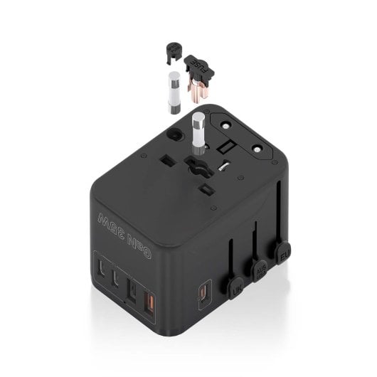 Adaptador Universal de Viaje AISENS GaN 35W 2xUSB-A QC3.0 3xUSB-C PD3.0 Negro