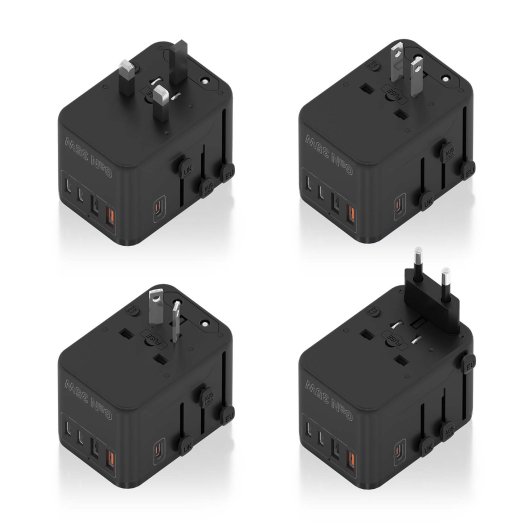 Adaptador Universal de Viaje AISENS GaN 35W 2xUSB-A QC3.0 3xUSB-C PD3.0 Negro