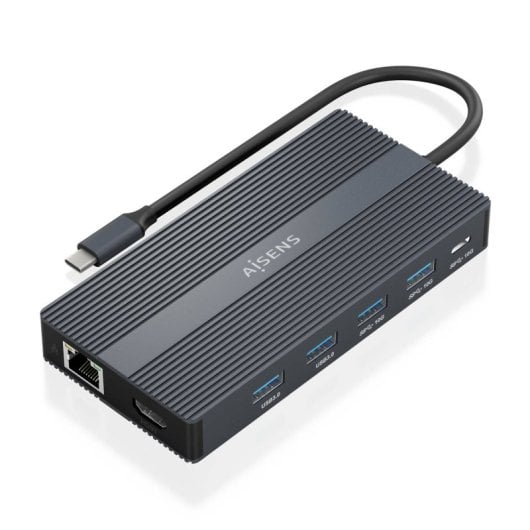 Dock USB-C AISENS Dock 12 en 1 HDMI DisplayPort RJ45 USB-A/C PD 100W Lector SD/MicroSD Gris 20cm