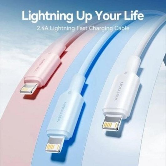 Cabo USB 2.0 Lightning Vention LAMPF 480Mbps 1m Rosa PVC 2.4A