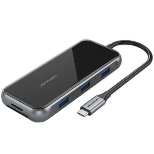 Docking USB-C Vention TFLHB HDMI 4K/ 3 USB 3.0/ RJ45 1000M/ SD-TF/ TRRS 3.5mm/ PD 100W Gris