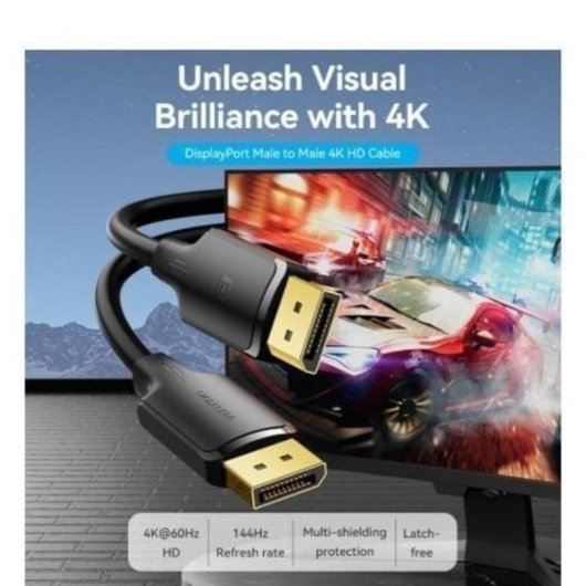 Cable DisplayPort VENTION HAKBH 2m 4K60Hz noir contacts dorés 30AWG