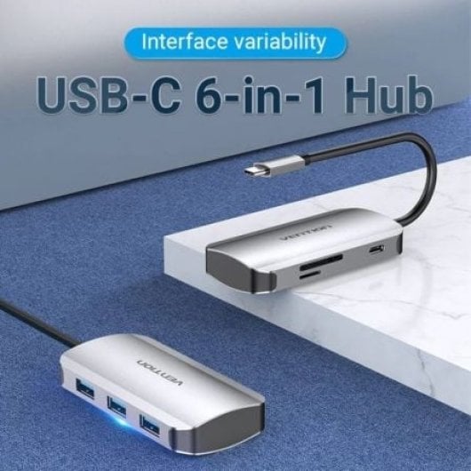 Docking Vention TNHHB USB-C 3xUSB 3.0 PD 100W SD MicroSD Reader Grigio 0,15 m