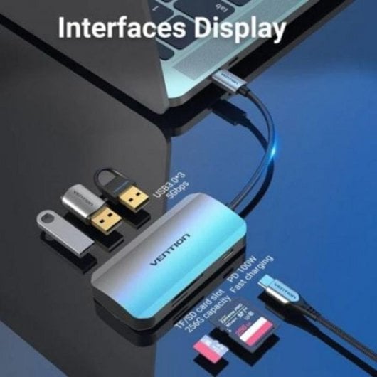 Vention TNHHB Docking USB-C 3xUSB 3.0 PD 100W SD MicroSD Kartenleser Grau 0,15m