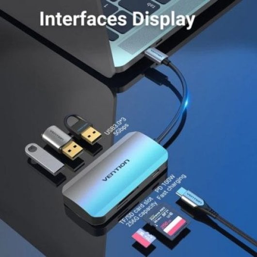 Docking Vention TNHHB USB-C 3xUSB 3.0 PD 100W SD MicroSD Reader Grigio 0,15 m