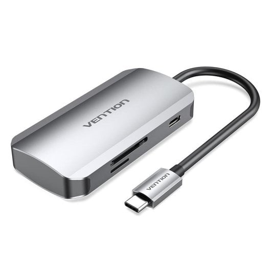 Vention TNHHB Docking USB-C 3xUSB 3.0 PD 100W SD MicroSD Kartenleser Grau 0,15m