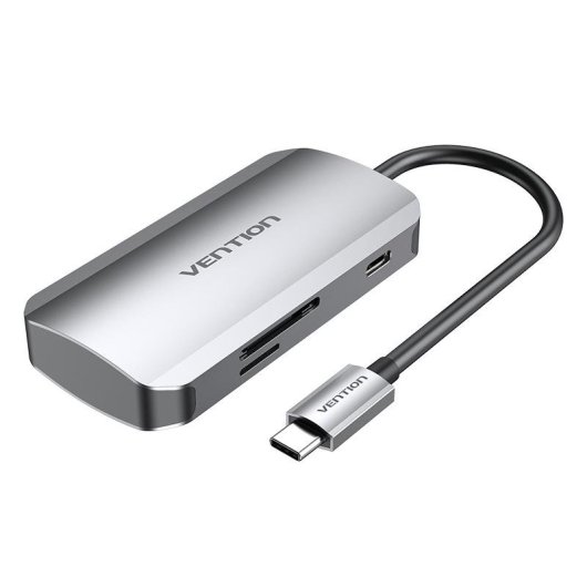Vention TNHHB Docking USB-C 3xUSB 3.0 PD 100W SD MicroSD Kartenleser Grau 0,15m