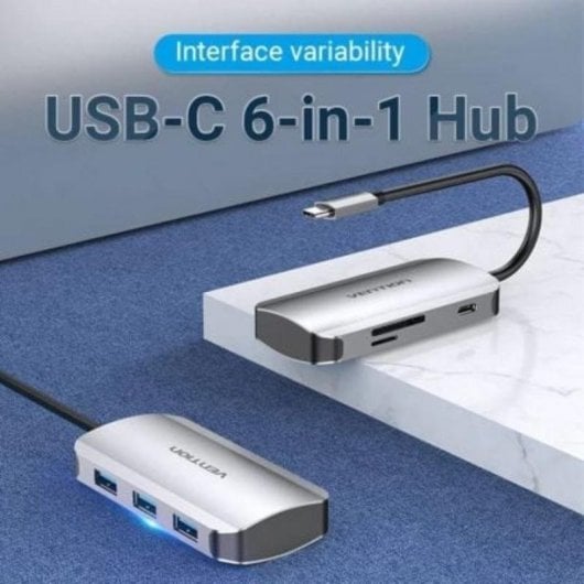Vention TNHHB Docking USB-C 3xUSB 3.0 PD 100W SD MicroSD Kartenleser Grau 0,15m