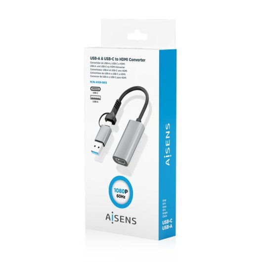 Convertisseur HDMI AISENS A109-0913 USB-A USB-C Mâle HDMI 1080P 15 cm Gris