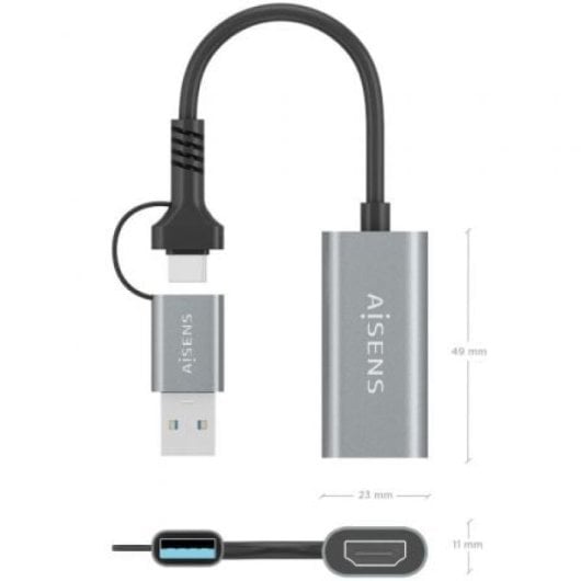 Convertisseur HDMI AISENS A109-0913 USB-A USB-C Mâle HDMI 1080P 15 cm Gris