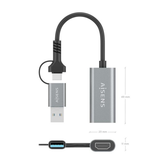 Convertisseur HDMI AISENS A109-0913 USB-A USB-C Mâle HDMI 1080P 15 cm Gris