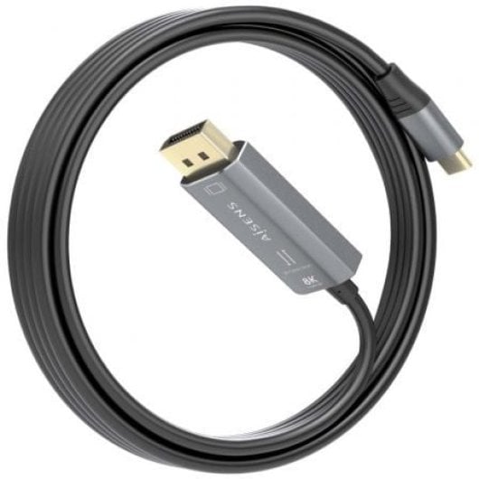 Cable Conversor AISENS A109-0880 USB-C/DisplayPort 8K 1.8m Negro bidireccional aluminio