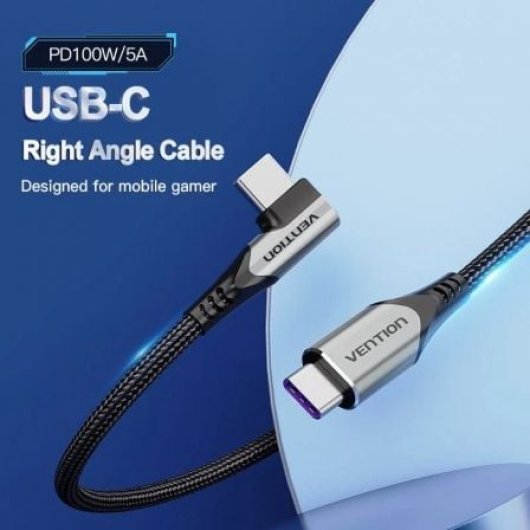 Cavo USB 2.0 Vention TAKHF da tipo C a tipo C 90º 100 W 480 Mbps 1 m grigio