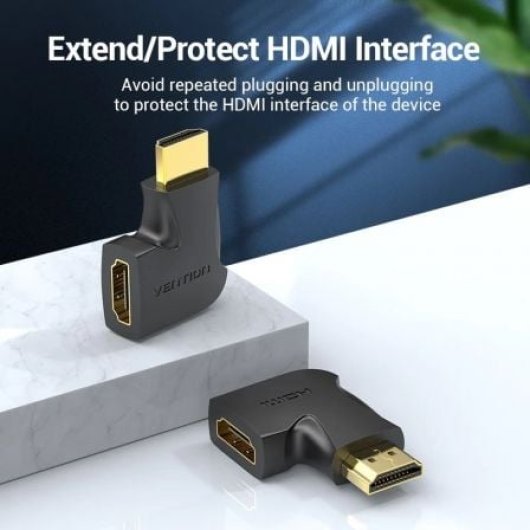 Adaptador HDMI Vention AIQB0 4K 270º Macho-Hembra Chapado en Oro Negro