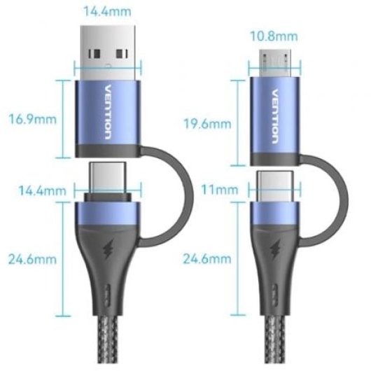 Cable USB Vention CTLLF 4 en 1 100W 1m Negro y Azul