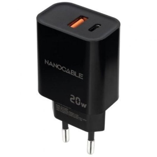 Cargador de Pared Nanocable 10.10.2008 20W 1xUSB-A QC 1xUSB-C PD Negro