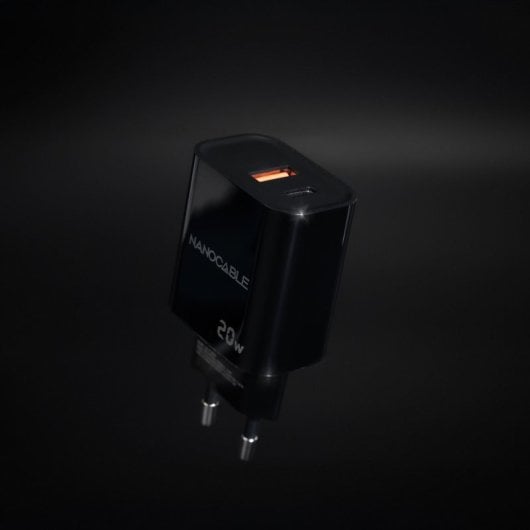 Cargador de Pared Nanocable 10.10.2008 20W 1xUSB-A QC 1xUSB-C PD Negro