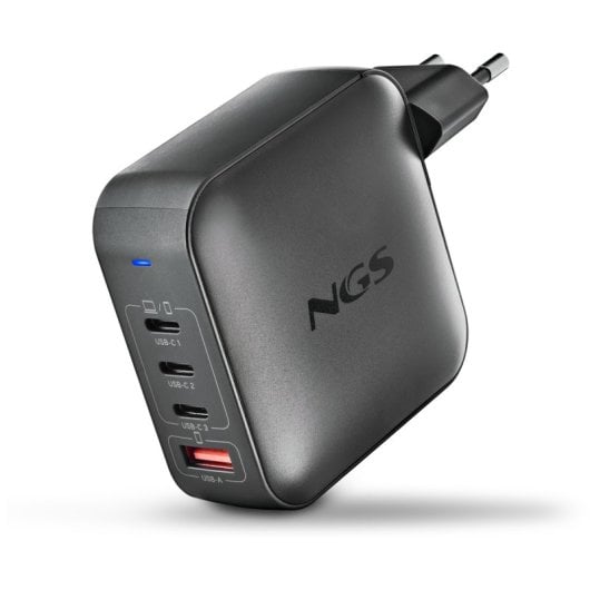 Cargador de pared NGS BUD 165W 4 Puertos 3 USB-C 1 USB-A Carga rápida Negro