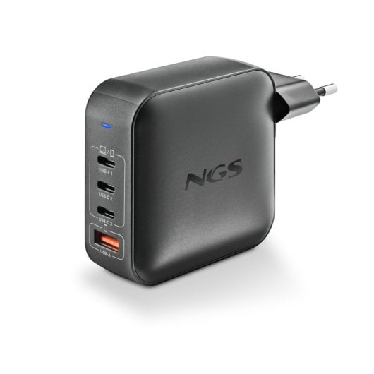 Cargador de pared NGS BUD 165W 4 Puertos 3 USB-C 1 USB-A Carga rápida Negro