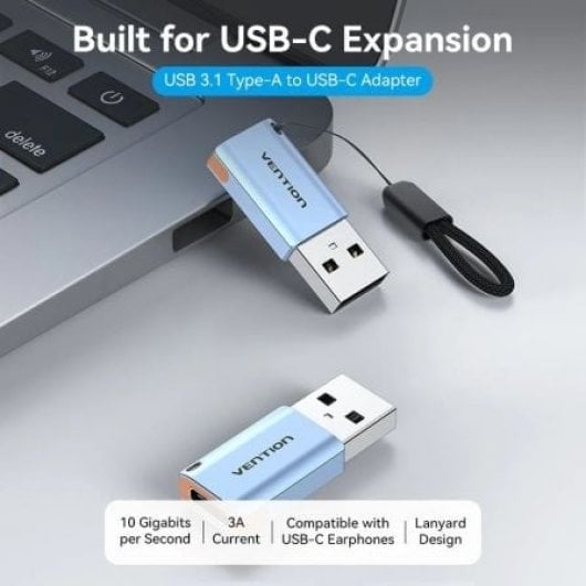 Adaptador USB Vention CUAH0 USB 3.1 Tipo-C Hembra a USB-A Macho Azul 10Gbps 3A