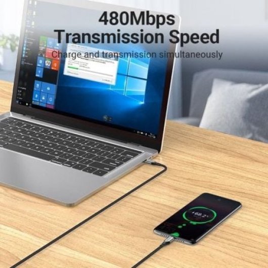 Câble USB-C Vention TAEHG 1,5 m 100 W 480 Mbps en nylon renforcé gris