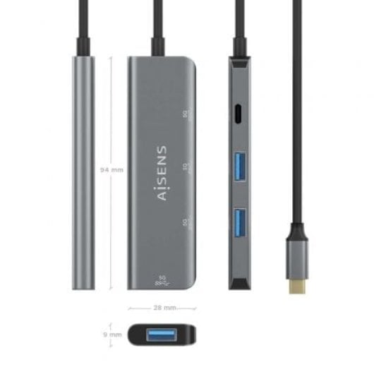 Hub AISENS 4 puertos USB 3.2 Gen1 5Gbps modelo A109-0762 Slim Plug&Play Gris