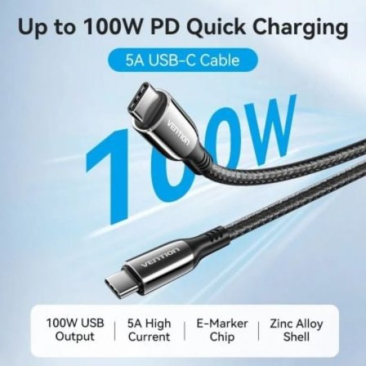 Câble USB 2.0 Type-C 5 A 100 W Vention CTKBAV 1,2 m 480 Mbps Noir