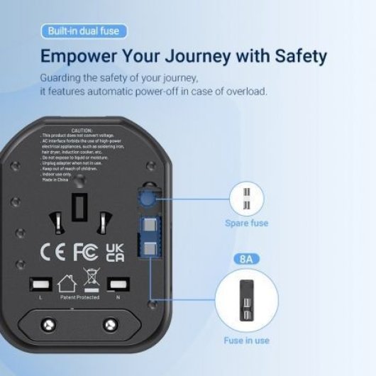 Vention FJCB0 20W Universal-Wandladegerät 1xUSB-C 2xUSB All-in-One Travel Schwarz