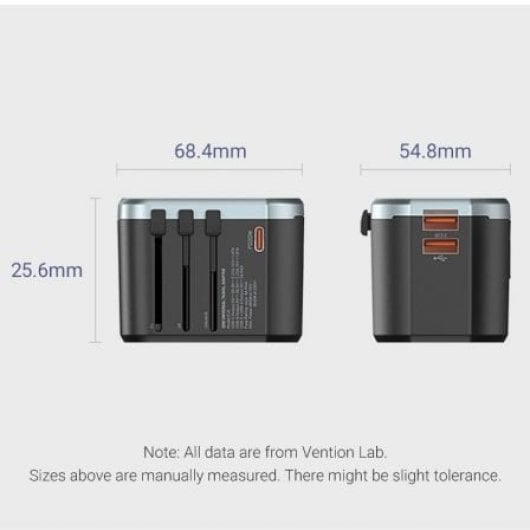 Vention FJCB0 20W Universal-Wandladegerät 1xUSB-C 2xUSB All-in-One Travel Schwarz