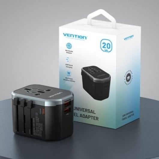Vention FJCB0 20W Universal-Wandladegerät 1xUSB-C 2xUSB All-in-One Travel Schwarz