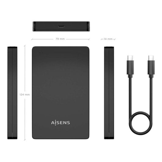 Caja Externa 2.5? SATA USB-C USB 3.1 Gen1 AISENS Aluminio Negro Toolless Plug & Play