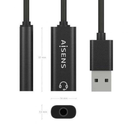 AISENS A106-0770 USB-A Soundkarte 3,5mm Klinke 48KHz 0,1m Schwarz