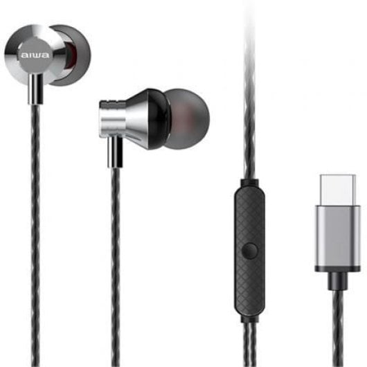 Auriculares Aiwa con cable USB-C micrófono y graves potentes intrauditivos plateados