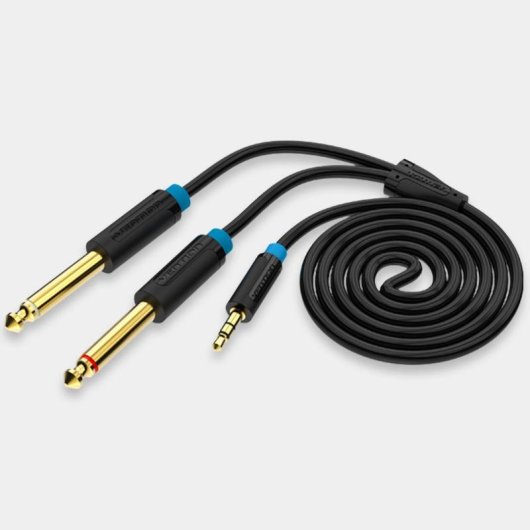 Cable Estéreo Vention BACBI 3m Jack 3.5 Macho a 2x Jack 6.35 Macho Chapado Oro Negro