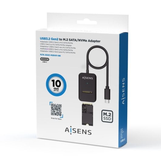 Caja externa SSD AISENS ASUC-M2D011-BK M.2 SATA/NVMe USB-C 10 Gbit/s Negra