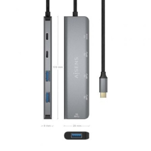 Hub AISENS 5 puertos 5Gbps modelo A109-0857 USB-C Power Delivery 100W gris