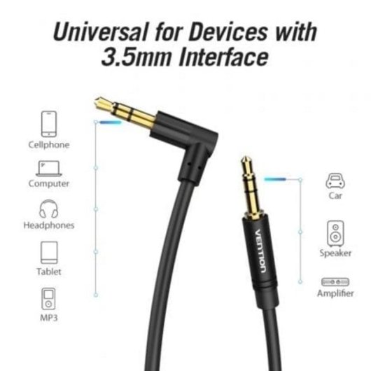 Cabo estéreo Vention BAKBF-T Jack 3.5mm macho-macho 1m plano ângulo reto negro