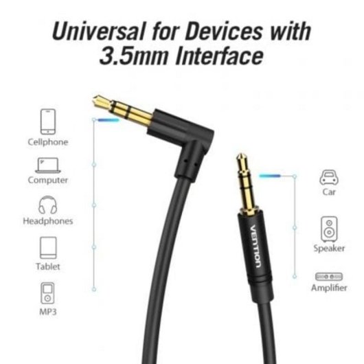 Cabo estéreo Vention BAKBF-T Jack 3.5mm macho-macho 1m plano ângulo reto negro