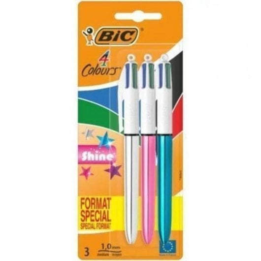 Stylo BIC 4 Colors Shine 9122751 Métallique 4 encres rétractable Pack 3