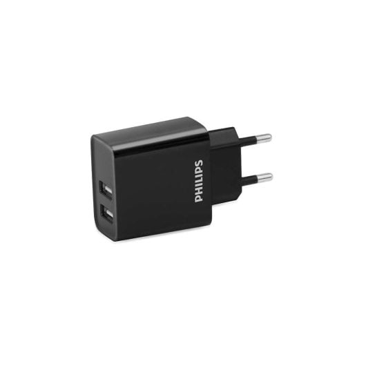 Cargador de Pared Philips DLP2610/2xUSB/15.5W Negro carga rápida protección inteligente