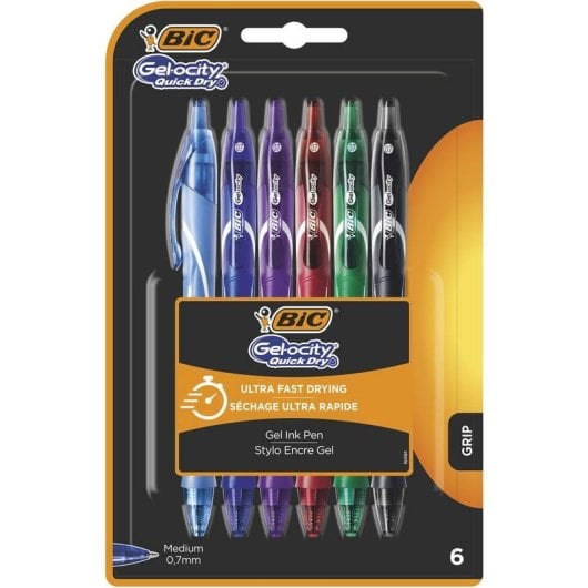 Stylo gel Bic Gelocity Quick Dry 964769 grip ergonomique 0,7 mm couleurs assorties