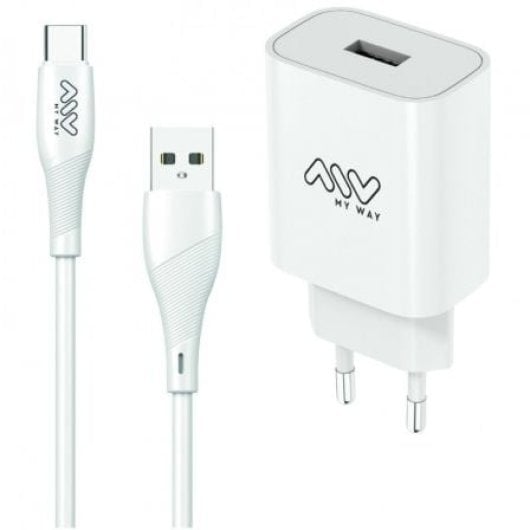 MYWAY MYWEPAK0002 1xUSB 15W Wandladegerät + 1,2m USB Typ-C Kabel Weiß
