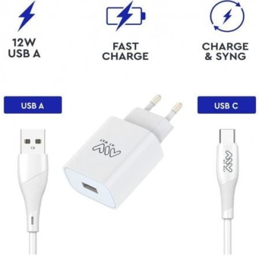 MYWAY MYWEPAK0002 1xUSB 15W Wandladegerät + 1,2m USB Typ-C Kabel Weiß