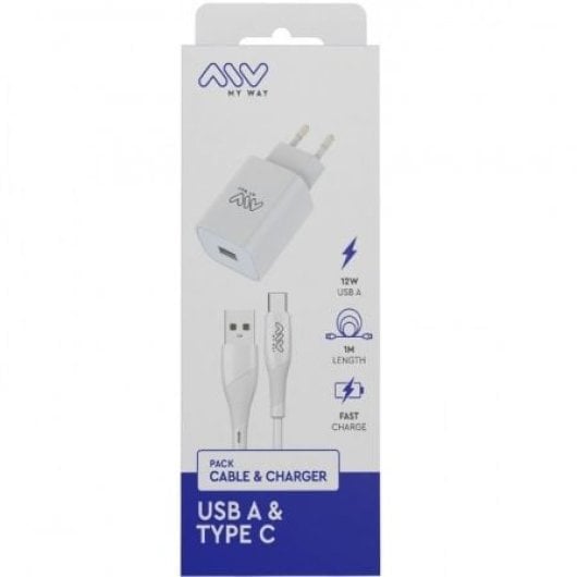 MYWAY MYWEPAK0002 1xUSB 15W Wandladegerät + 1,2m USB Typ-C Kabel Weiß