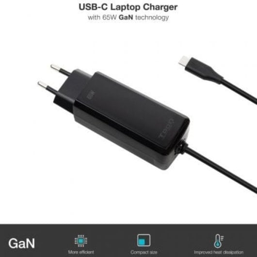 Cargador Portátil TooQ TQLC-USBCGAN65PD-C GaN 65W USB-C 1.8m Negro