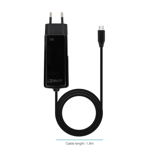 Cargador Portátil TooQ TQLC-USBCGAN65PD-C GaN 65W USB-C 1.8m Negro