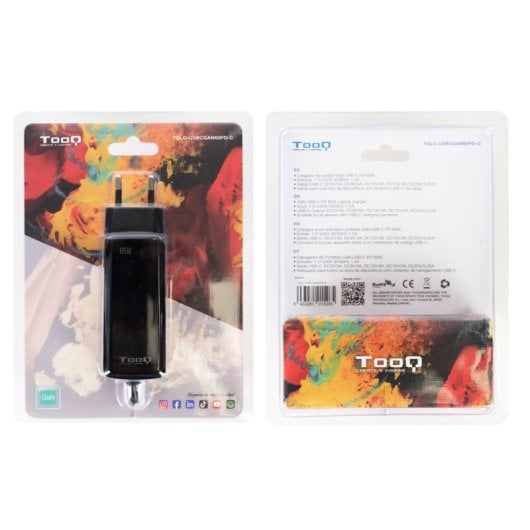 Cargador Portátil TooQ TQLC-USBCGAN65PD-C GaN 65W USB-C 1.8m Negro