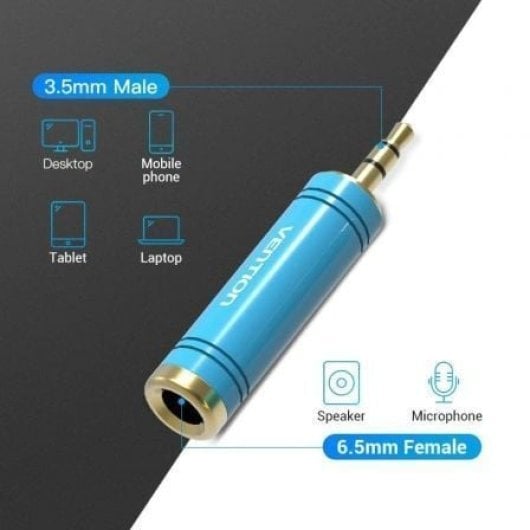 Adaptador Vention VAB-S04-L de 3,5 mm macho para fêmea de 6,5 mm, azul, banhado a ouro 24K