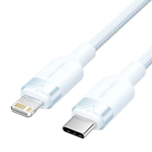 Cable Vention LALSF USB-C Lightning 1m Azul 27W 480Mbps Algodón Trenzado